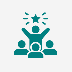 Person celebrating with star above head.