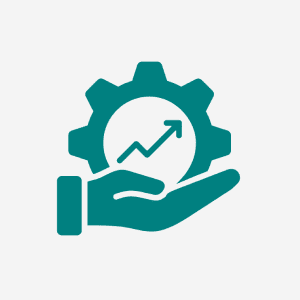 Hand holding gear with upward arrow.