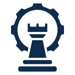 Chess rook inside a gear symbol.
