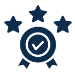 Badge with checkmark and three stars.