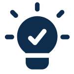 Light bulb icon with checkmark inside.